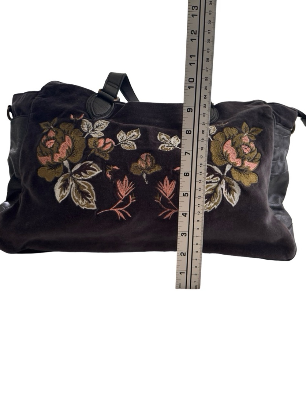 Free People Black Tote/ weekender bag with Pink and Gold Floral Embroidery - Picture 15 of 16